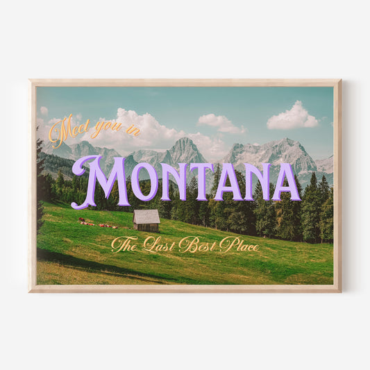 Meet You In Montana Print | Montana Mountain Travel Poster | Montana Digital Wall Art