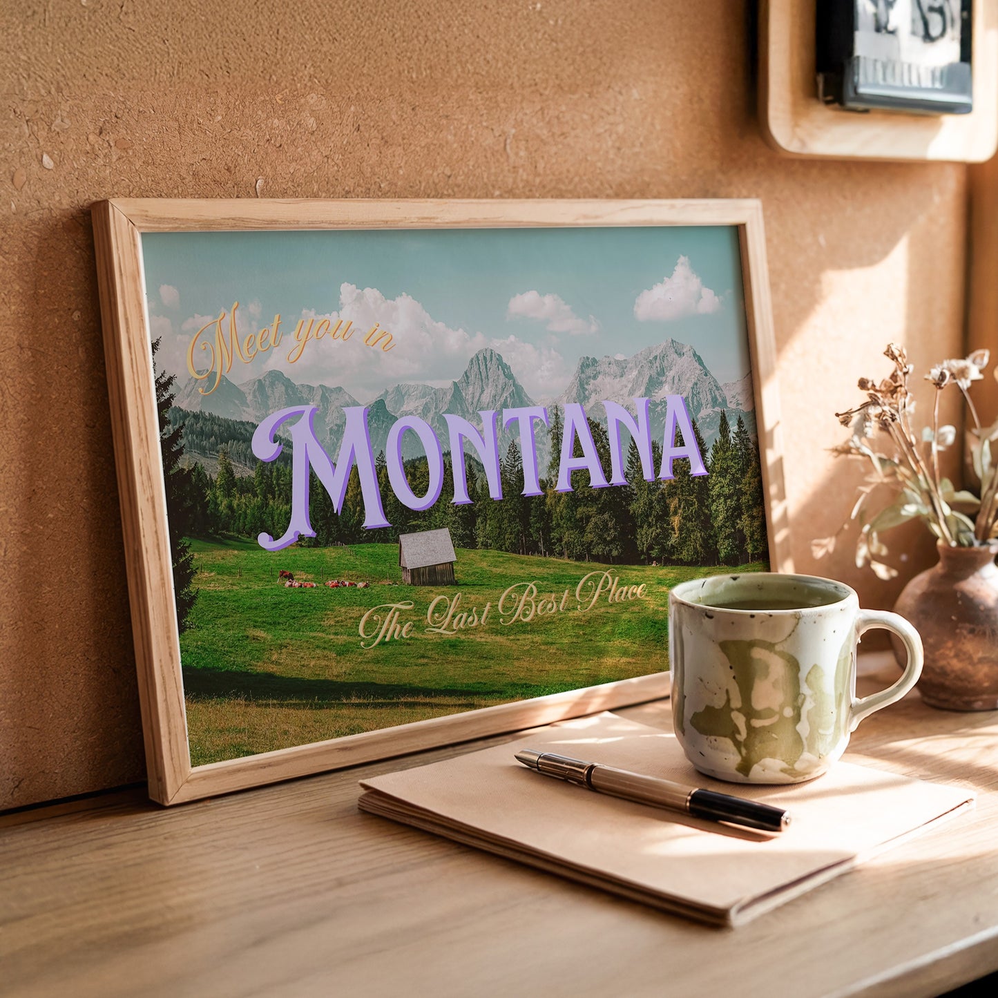 Meet You In Montana Print | Montana Mountain Travel Poster | Montana Digital Wall Art