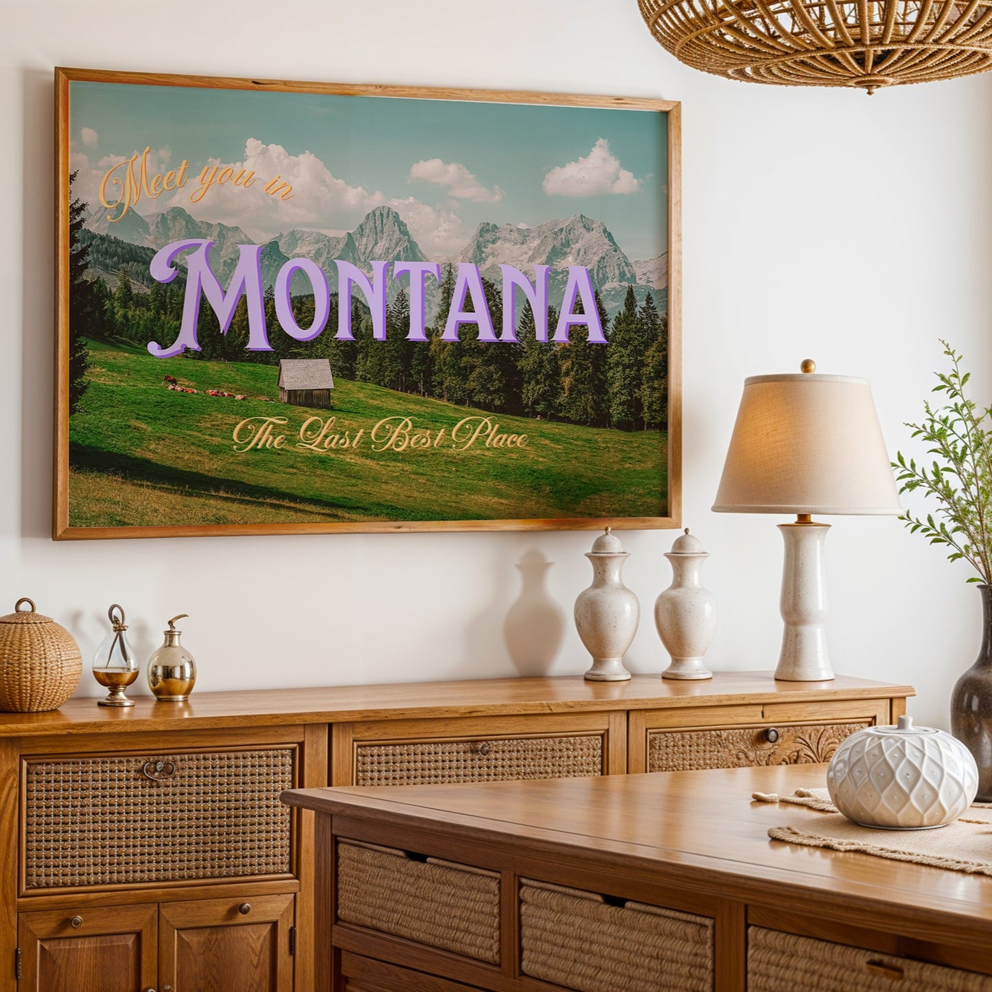 Meet You In Montana Print | Montana Mountain Travel Poster | Montana Digital Wall Art