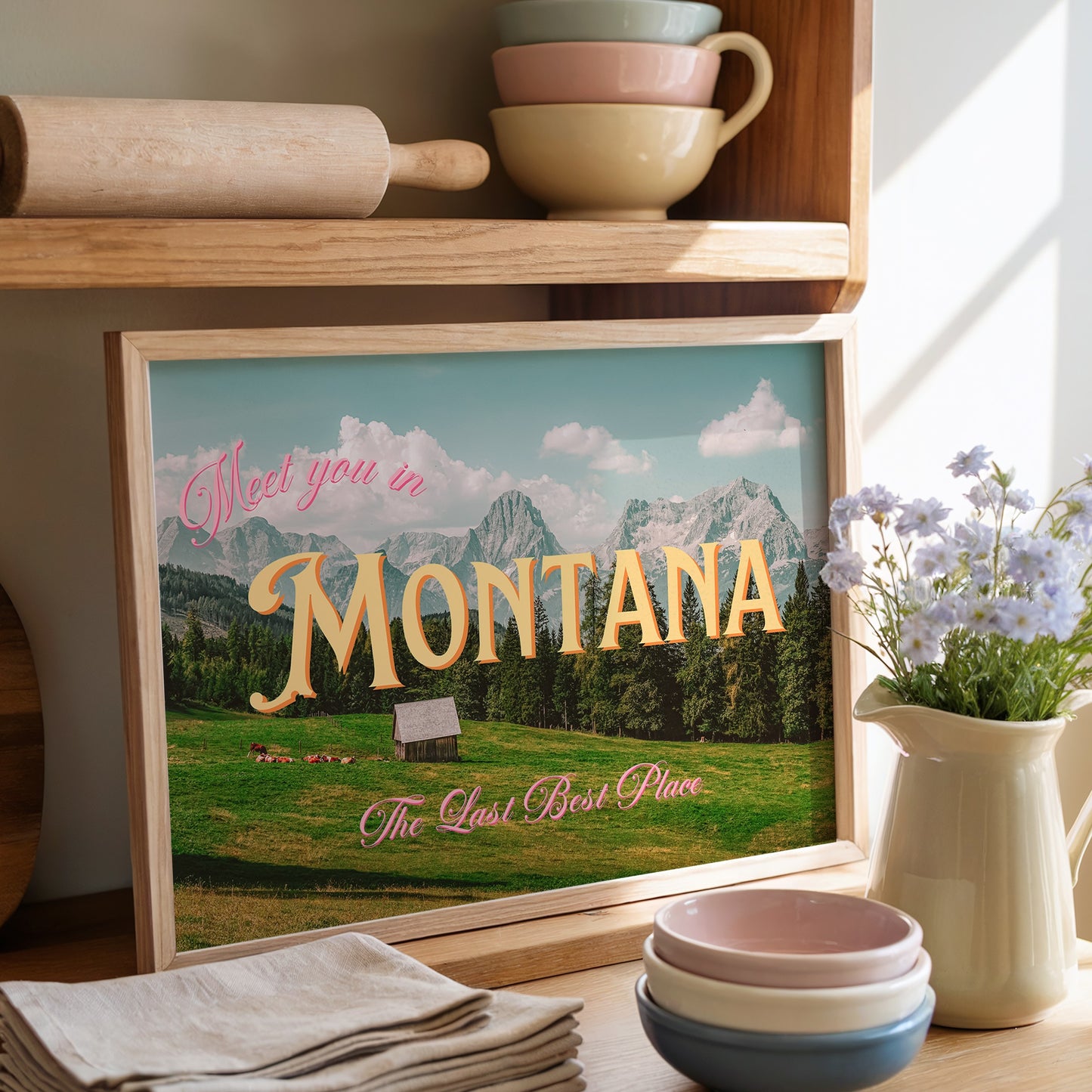 Montana: The Last Best Place Print | Meet You In Montana Travel Poster | Colorful Montana Digital Wall Art