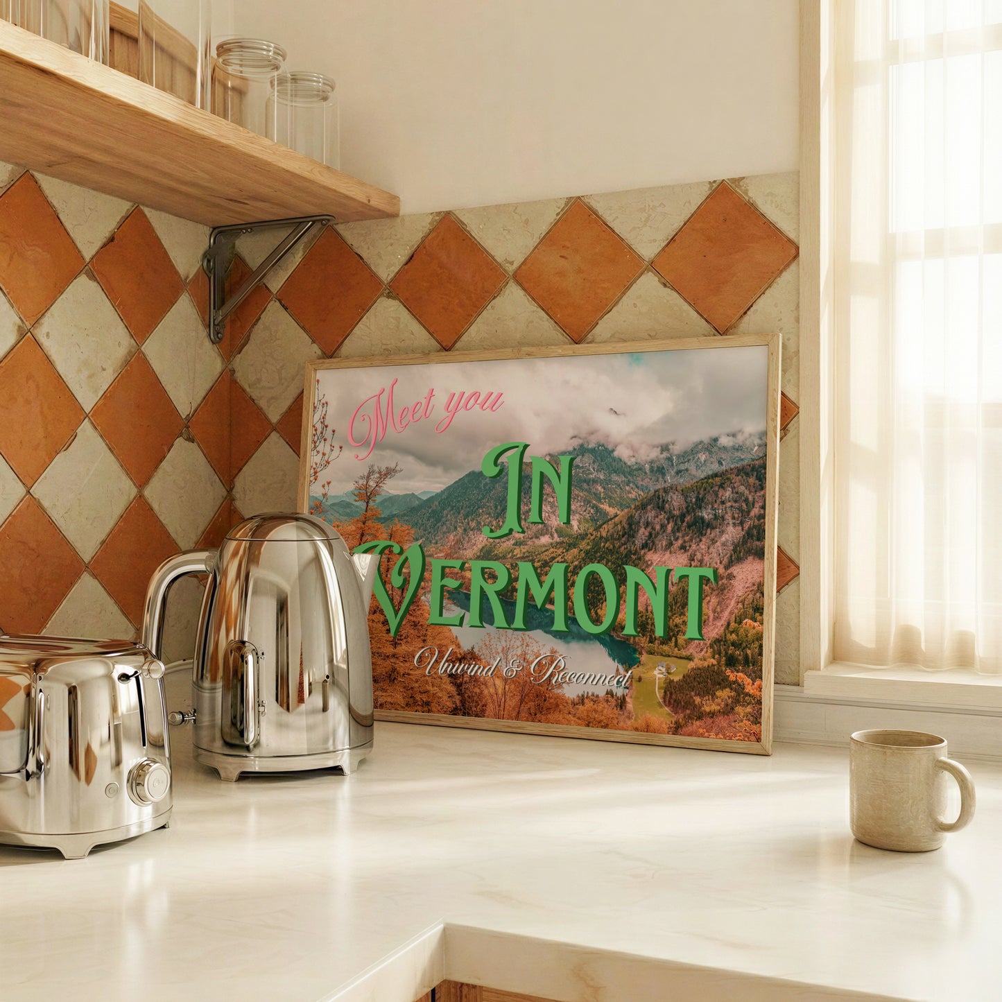 Meet You in Vermont: Unwind and Reconnect Print | Vermont Mountains Travel Poster | Digital Wall Art