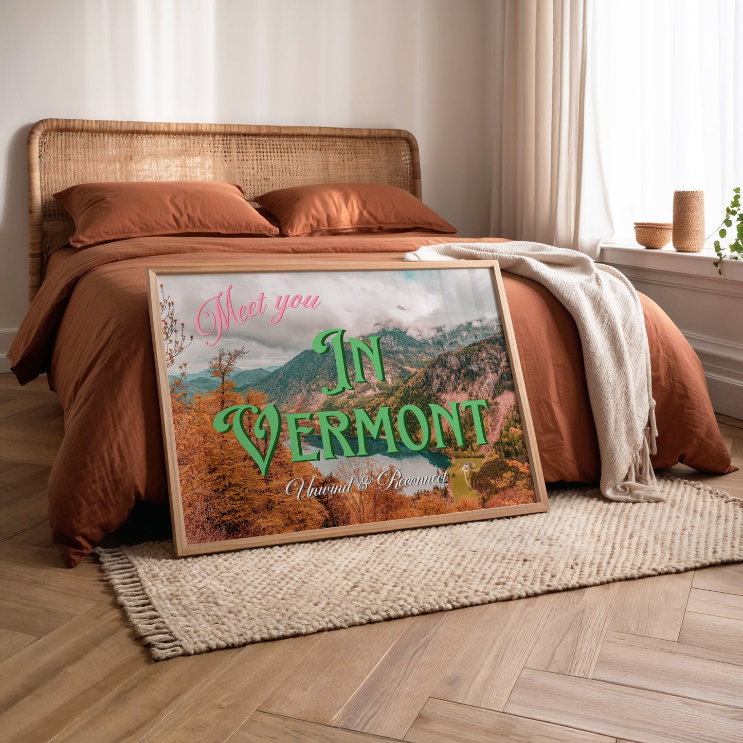 Meet You in Vermont: Unwind and Reconnect Print | Vermont Mountains Travel Poster | Digital Wall Art