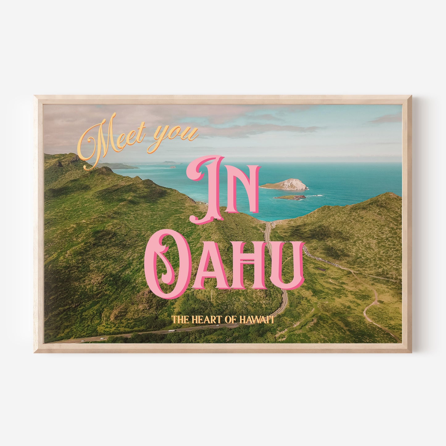 Meet You in Oahu Wall Art | Hawaii Beach Art | Oahu Vintage Style Postcard Print | Digital Wall Art