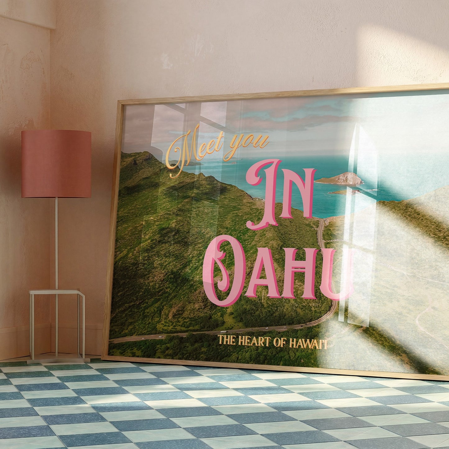 Meet You in Oahu Wall Art | Hawaii Beach Art | Oahu Vintage Style Postcard Print | Digital Wall Art