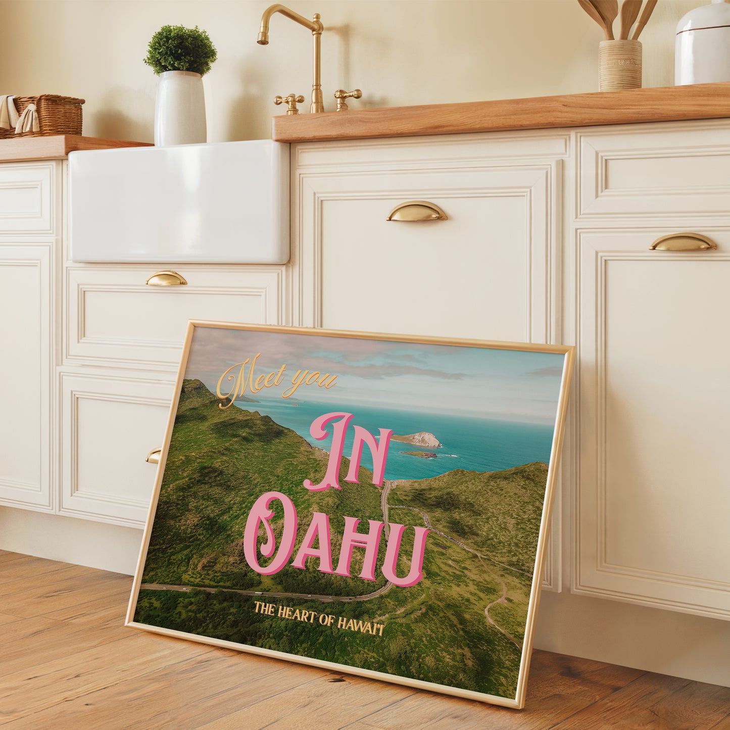 Meet You in Oahu Wall Art | Hawaii Beach Art | Oahu Vintage Style Postcard Print | Digital Wall Art
