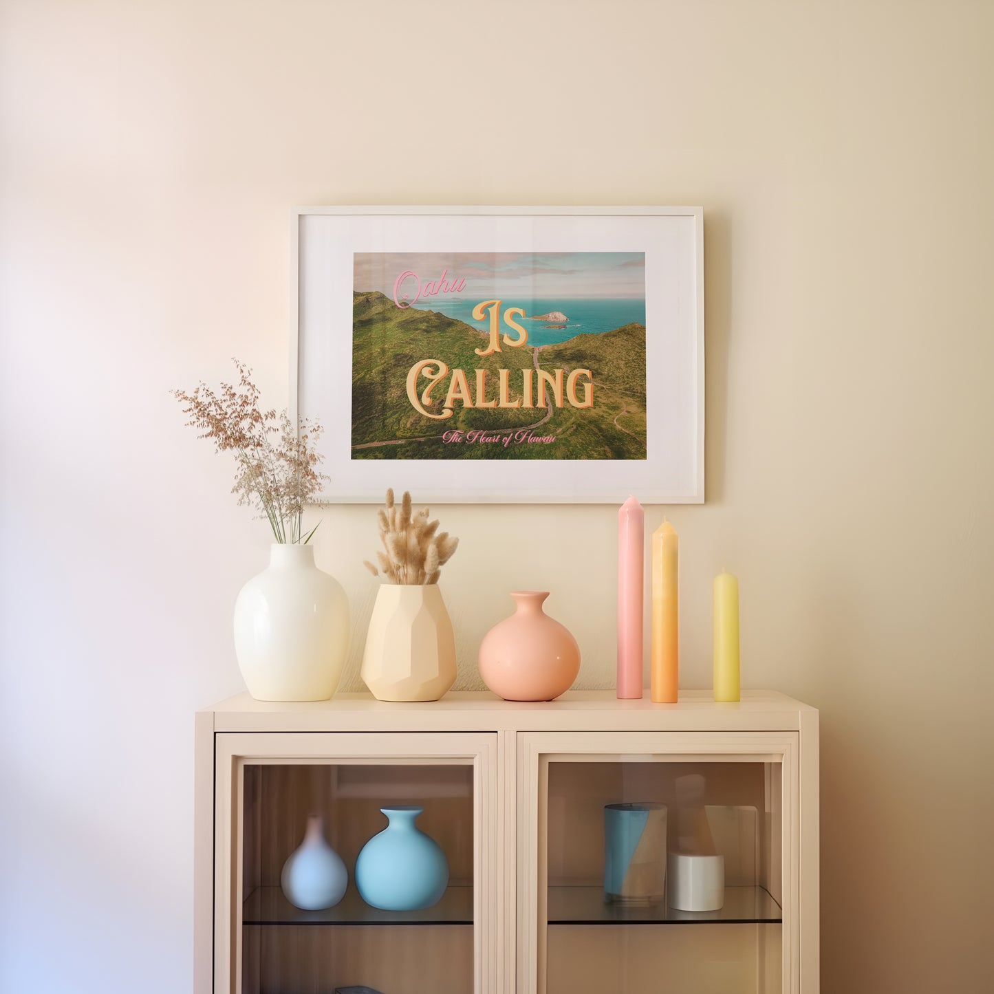 Oahu is Calling Beach Art Print | Waimanalo Lookout Postcard Print | Digital Wall Art