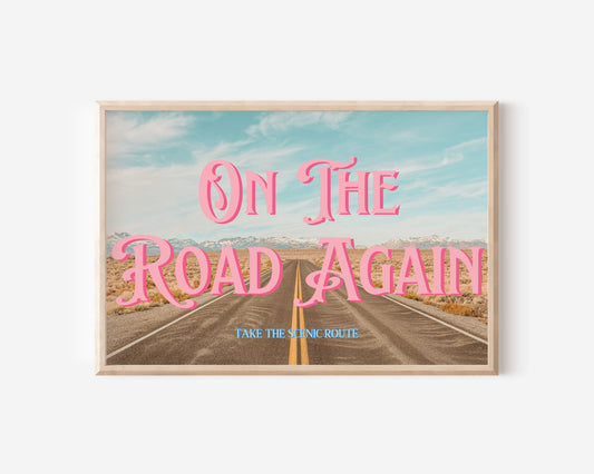 Retro Postcard Print: On the Road Again | Digital Wall Art