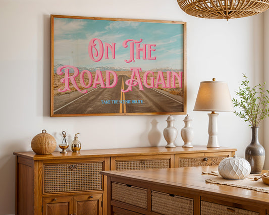 Retro Postcard Print: On the Road Again | Digital Wall Art