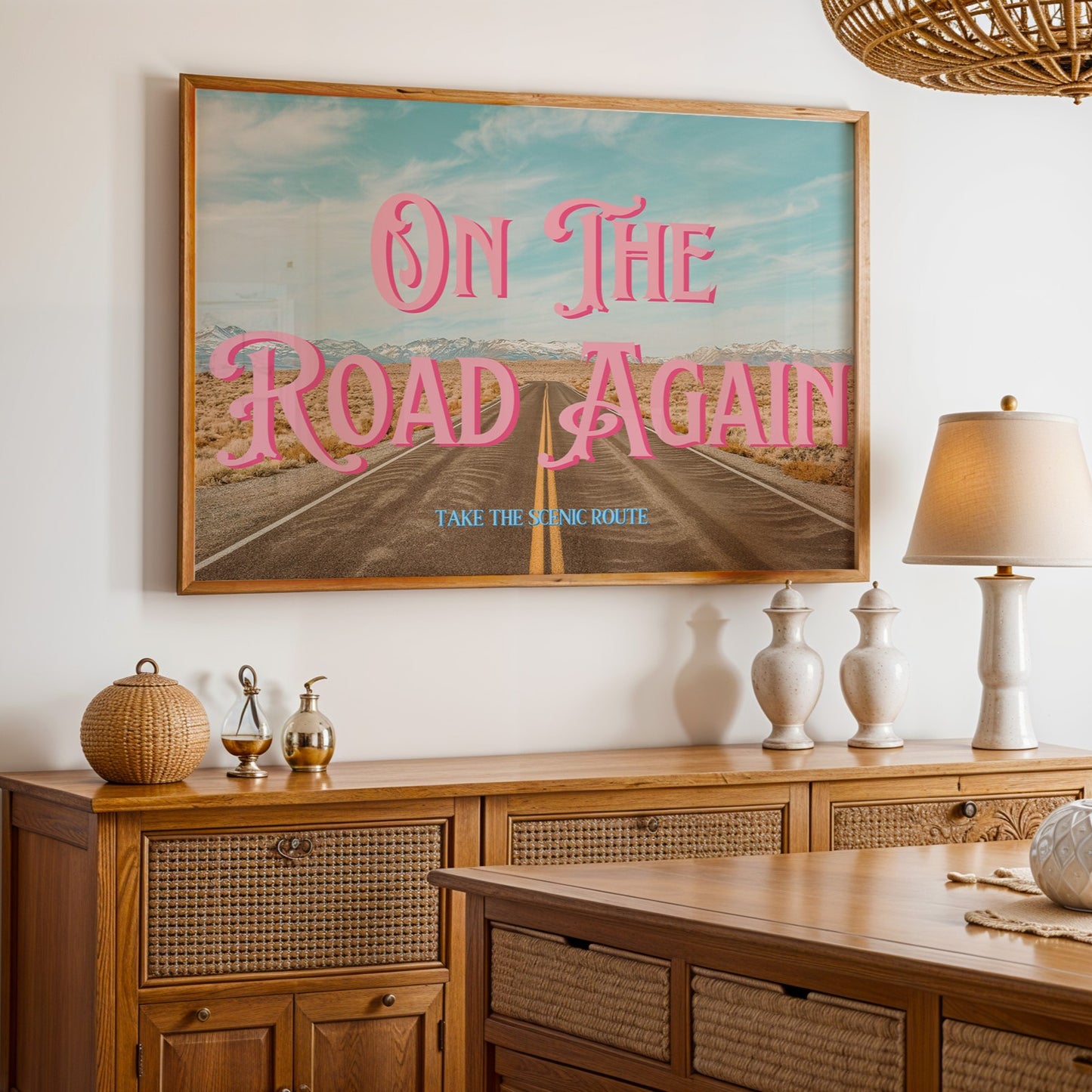 Retro Postcard Print: On the Road Again | Digital Wall Art