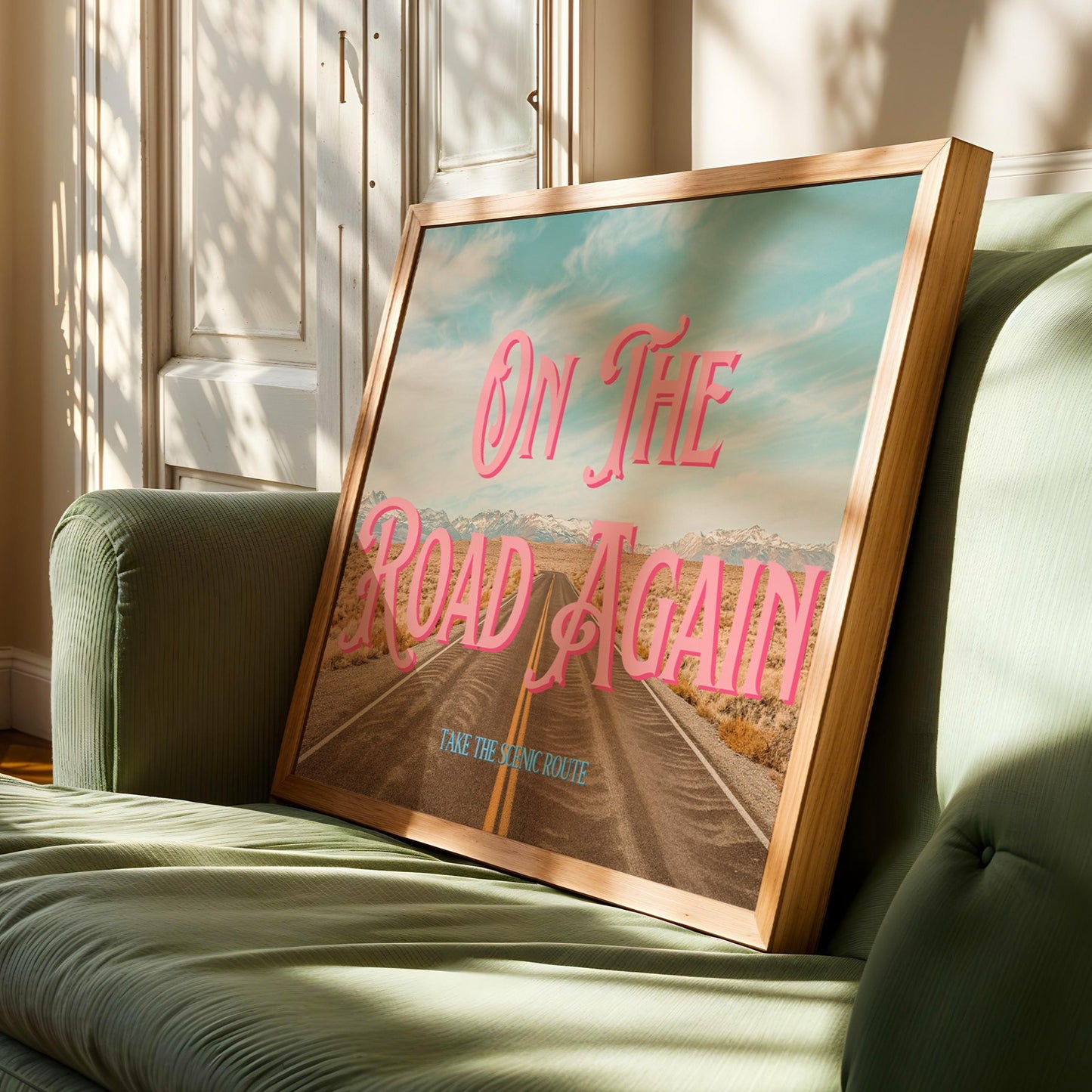 Retro Postcard Print: On the Road Again | Digital Wall Art