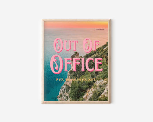 Out of Office Art Print | California Ocean Cliffs Travel Poster | Digital Wall Art