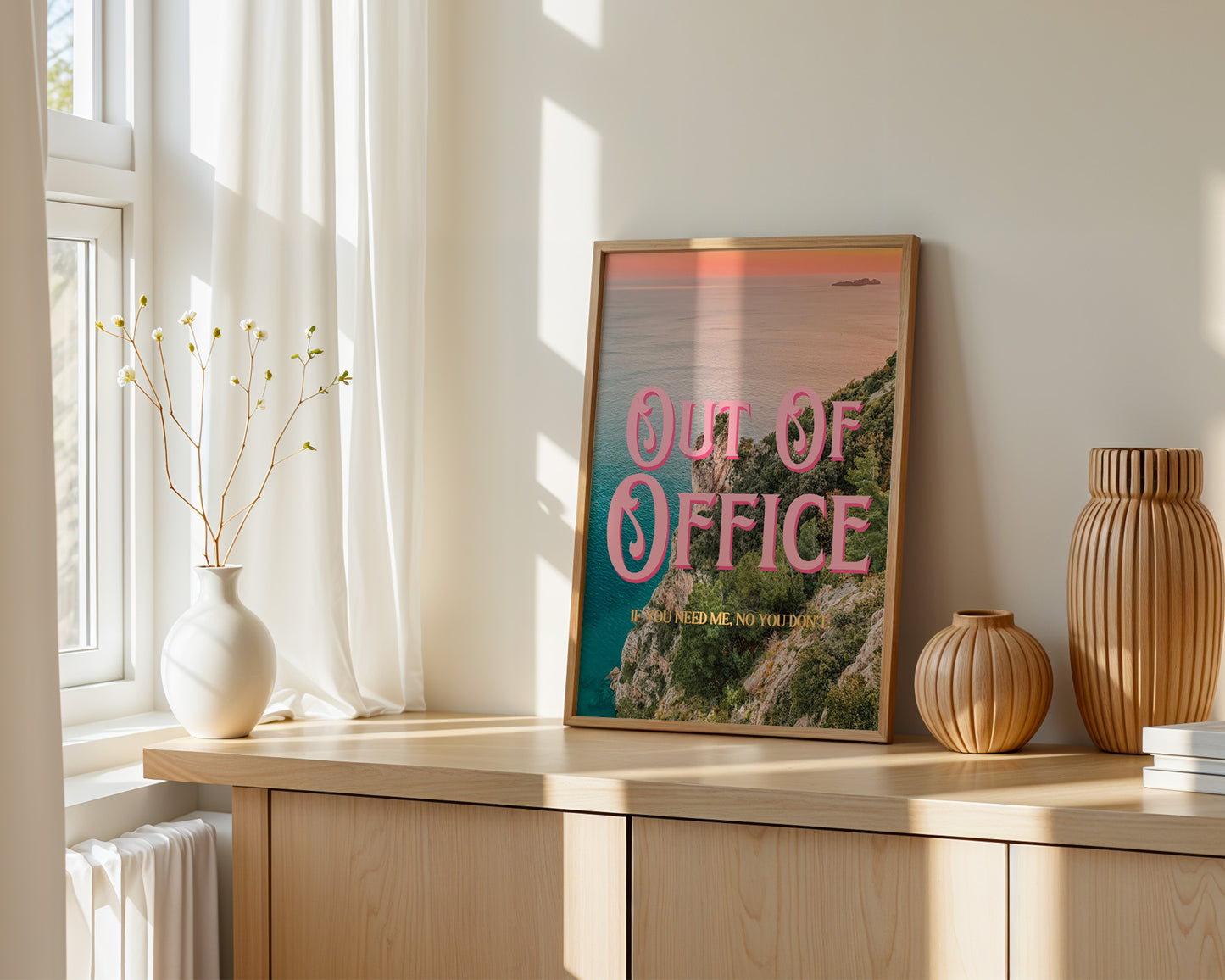 Out of Office Art Print | California Ocean Cliffs Travel Poster | Digital Wall Art