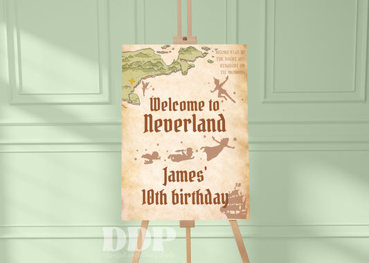 Peter Pan Welcome Sign | Neverland Printable Party Decor | Never Grow Up Birthday Sign