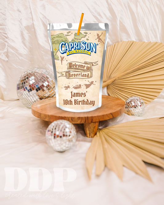 Peter Pan Birthday Juice Pouch Label | Neverland Never Grow Up Printable Party Decor