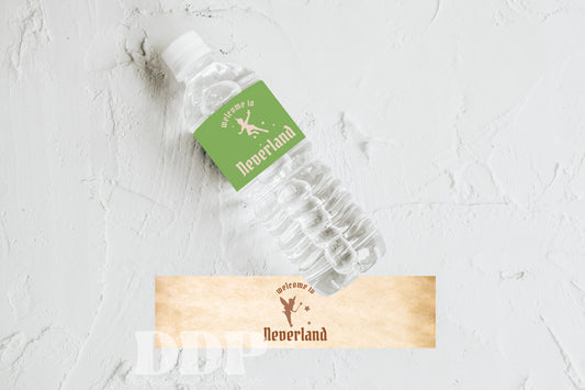 Peter Pan Water Bottle Label | Neverland Printable Party Decor | Never Grow Up Party Editable Water Bottle Label Template