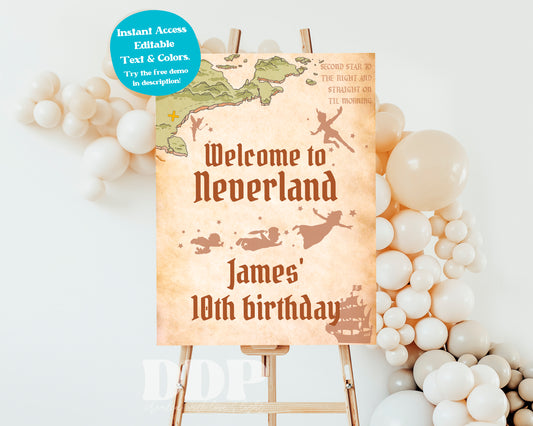 Peter Pan Welcome Sign | Neverland Printable Party Decor | Never Grow Up Birthday Sign