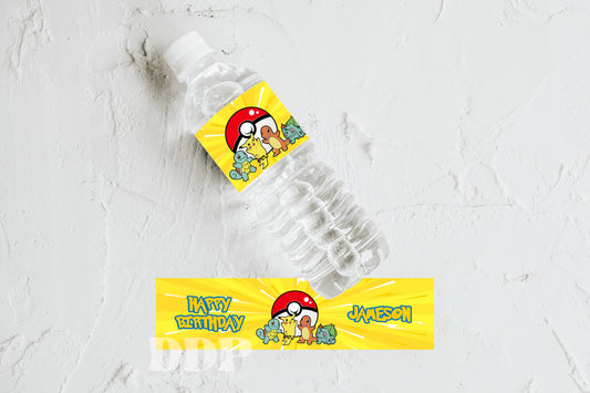 Pokemon Birthday Water Bottle Label | Pokeball Printable Party Decor | Pikachu Card Birthday Boy Party Theme