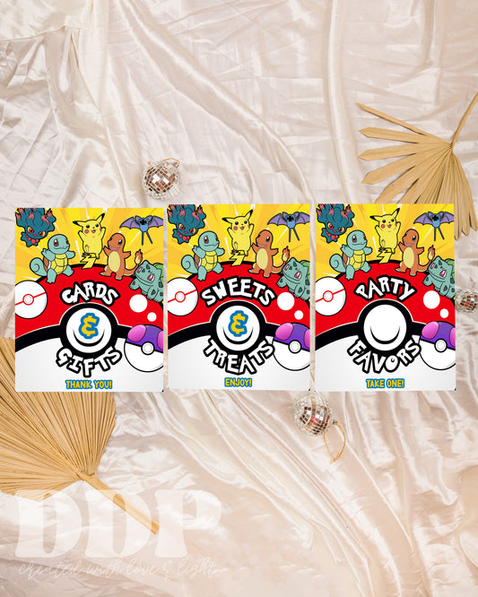 Pokemon Birthday Party Table Sign | Pokeball Printable Party Decor |  Pikachu Card Birthday Boy Table Sign