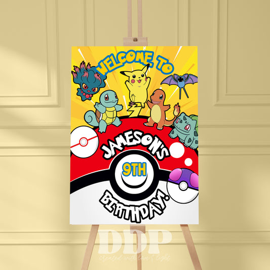 Pokemon Birthday Welcome Sign | Pokeball Printable Party Decor | Pikachu Card Birthday Boy Party Theme