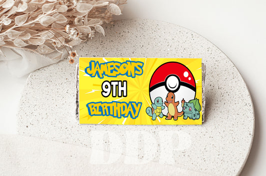 Pikachu Birthday Chocolate Wrapper Bar Label | Boy Pokemon Game Party Decoration