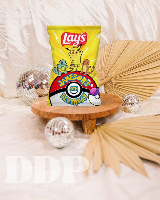 Pikachu Birthday Chips Bag Label | Boy Pokemon Game Printable Party Decor