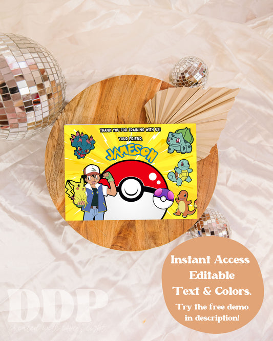 Pokemon Thank You Cards | Pikachu Pokeball Birthday Thank You