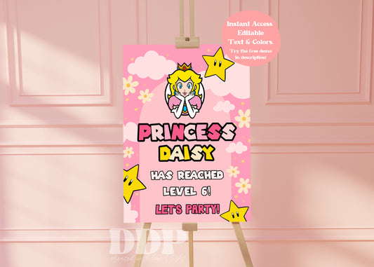 Princess Peach Themed Welcome Sign | Princess Peach Printable Party Supplies | Peach Inspired Birthday Party | Super Mario Birthday