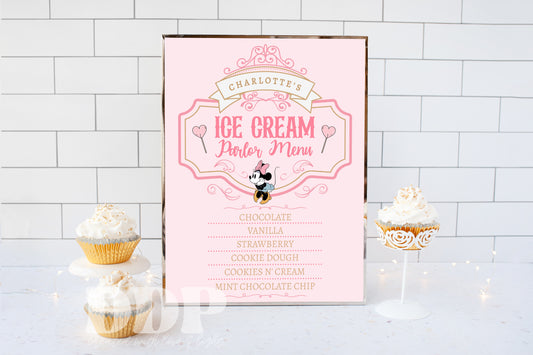 Classic Minnie Mouse Table Signs | Ice Cream Menu Sign | Vintage Disneyland Sweet Store Birthday | Mainstreet Sweet Shop Signs
