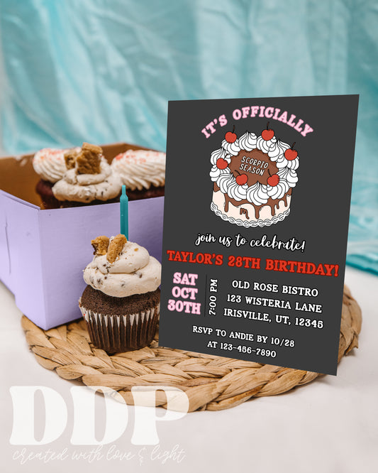 Scorpio Season Birthday Invitation | Scorpio Zodiac Cake Horoscope Invite | ANY AGE Astrology Birthday | Editable Invite Template