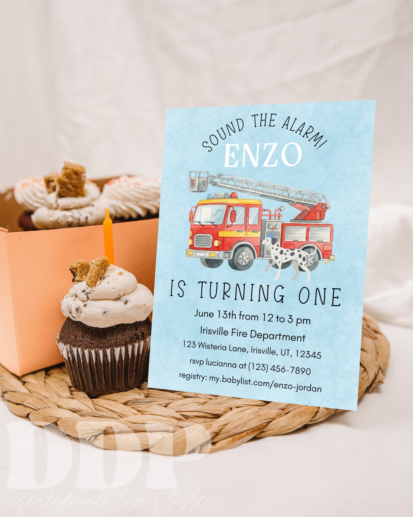 Firetruck Invitation | Firetruck Birthday Invite | Dalmatian Firetruck Sound the Alarm | Fireman Fire Engine Party Evite