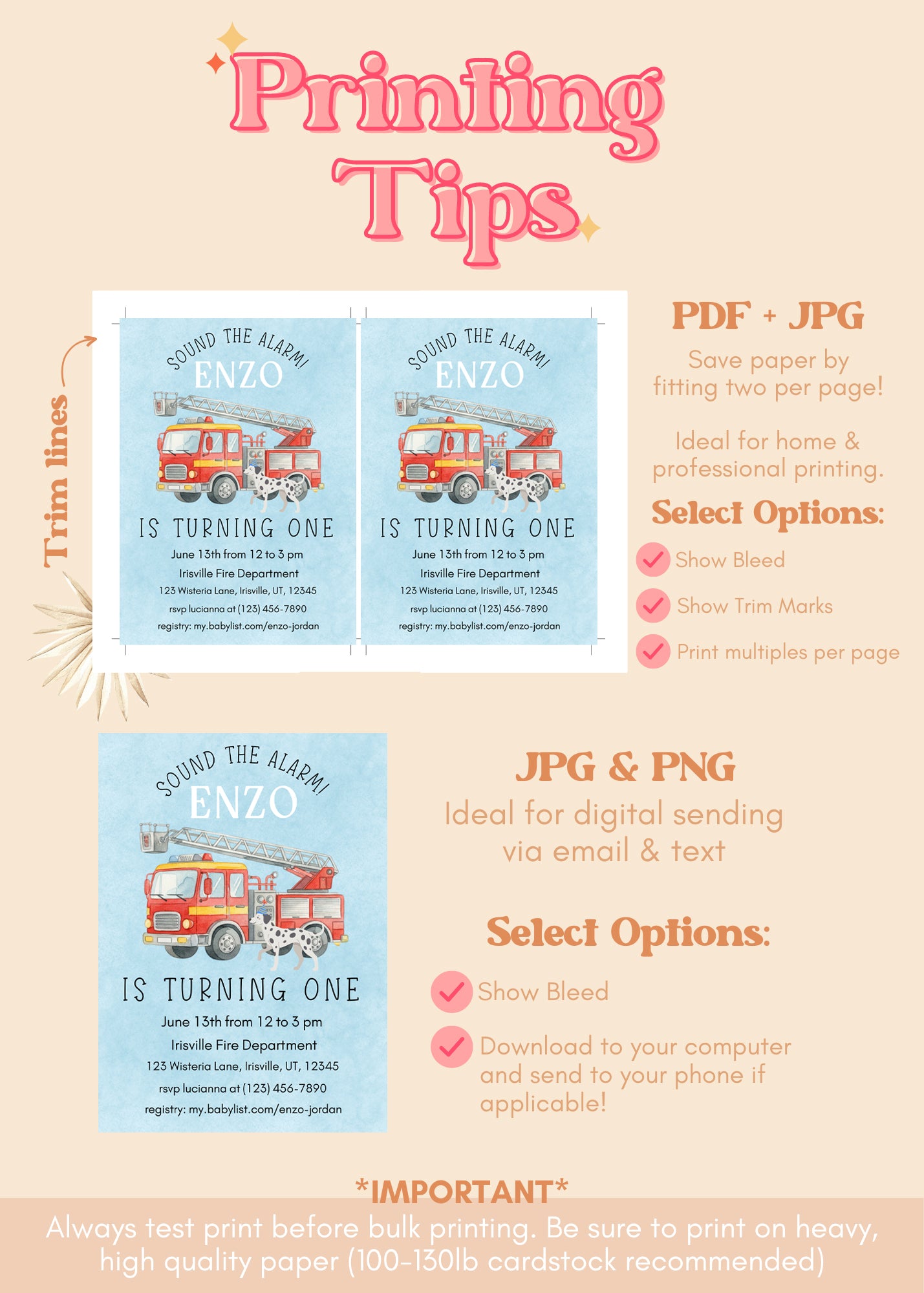 Firetruck Invitation | Firetruck Birthday Invite | Dalmatian Firetruck Sound the Alarm | Fireman Fire Engine Party Evite