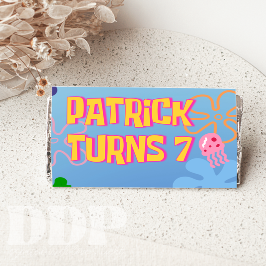 Spongebob Chocolate Bar Label | Printable Colorful Spongebob Party Decor | Editable Under the Sea Birthday Party Candy Wrapper