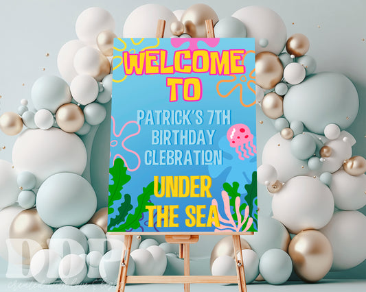 Spongebob Welcome Sign | Printable Colorful Spongebob Party Supplies | Under the Sea Birthday Party Supplies