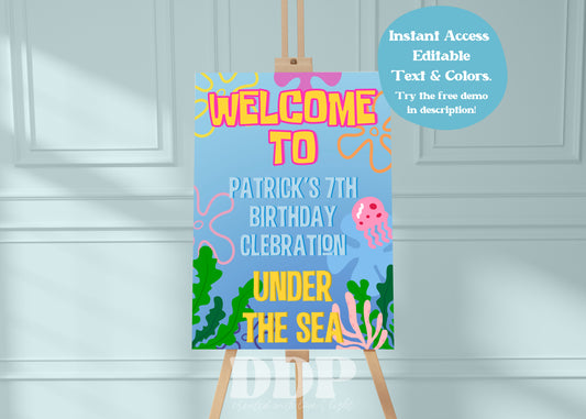 Spongebob Welcome Sign | Printable Colorful Spongebob Party Supplies | Under the Sea Birthday Party Supplies