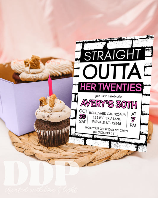 Straight Outta Invitation | 90s Hip Hop Birthday Party | Straight Outta 20s Theme | Straight Outta Her Thirties Invite