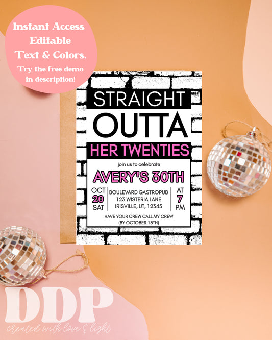 Straight Outta Invitation | 90s Hip Hop Birthday Party | Straight Outta 20s Theme | Straight Outta Her Thirties Invite