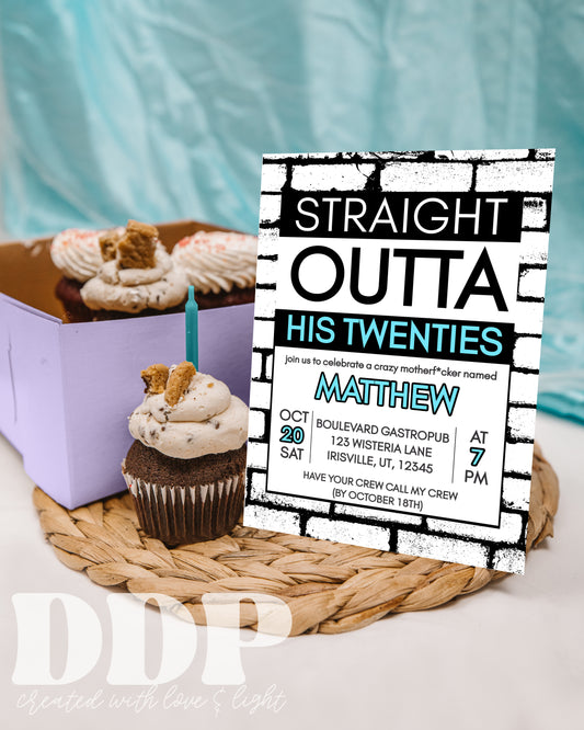 Straight Outta Invitation | 90s Hip Hop Birthday Party | Straight Outta 20s Theme | Straight Outta His Thirties Invite