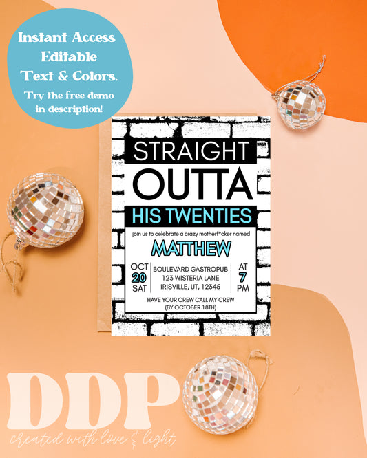 Straight Outta Invitation | 90s Hip Hop Birthday Party | Straight Outta 20s Theme | Straight Outta His Thirties Invite