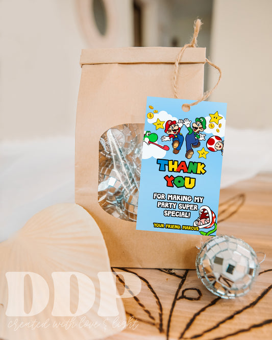 Super Mario Birthday Favor Tag | Mario Bros Thank You Tag