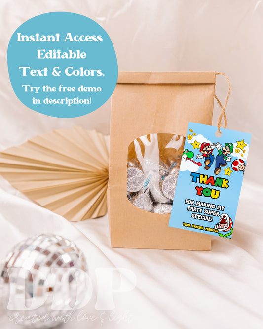 Super Mario Birthday Favor Tag | Mario Bros Thank You Tag