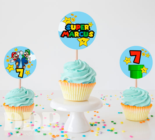 Super Mario Cupcake Topper | Super Mario Brothers Printable Party Decor | Super Mario Cake Topper