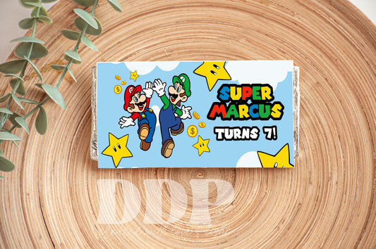 Super Mario Chocolate Wrapper Bar Label | Mario Brothers Party Decor