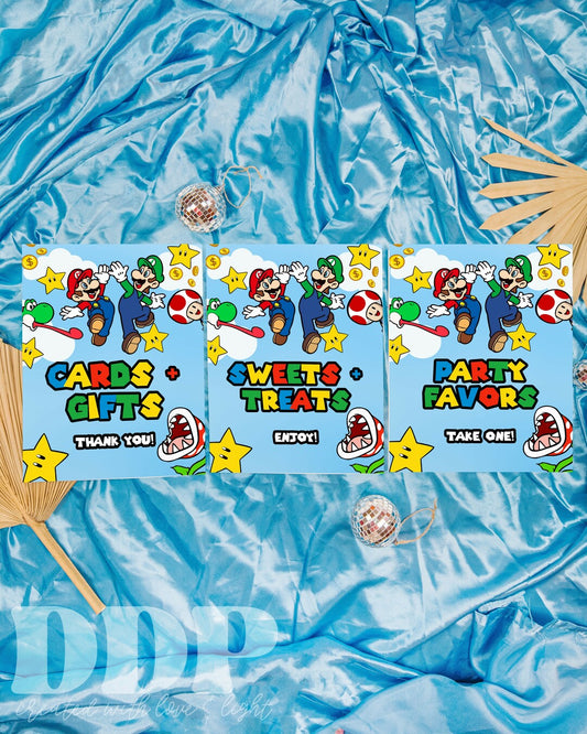 Super Mario Table Signs | Mario Bros Party Decor | Video Game Mario Kart Birthday Party Table Signs Template