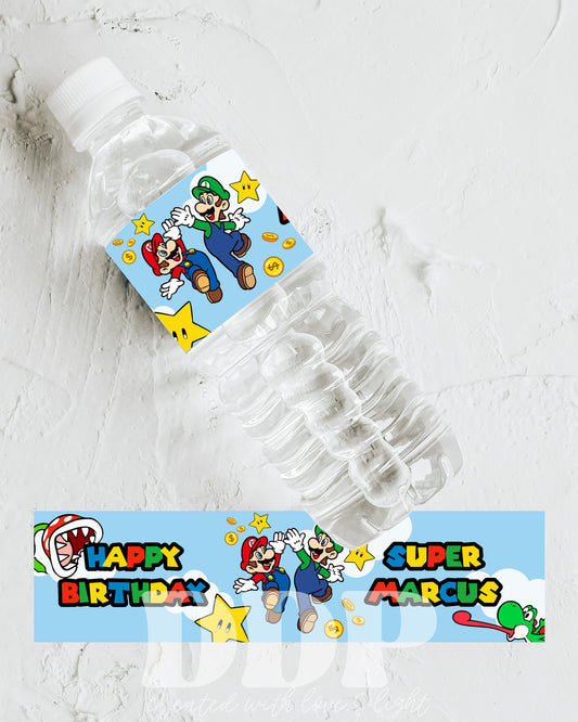 Super Mario Water Bottle Label | Super Mario Brothers Birthday Printable Party Decor