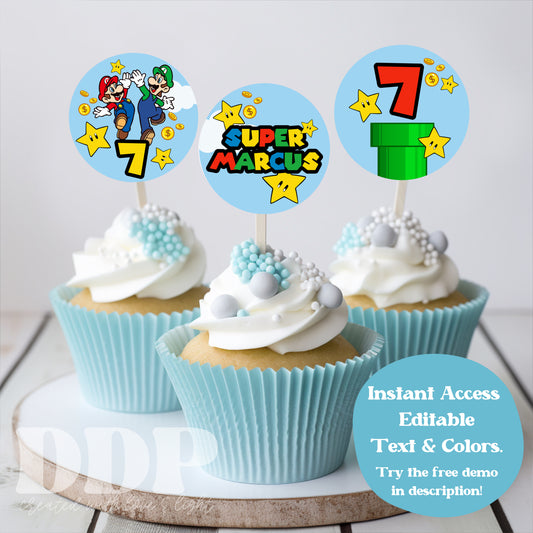 Super Mario Cupcake Topper | Super Mario Brothers Printable Party Decor | Super Mario Cake Topper