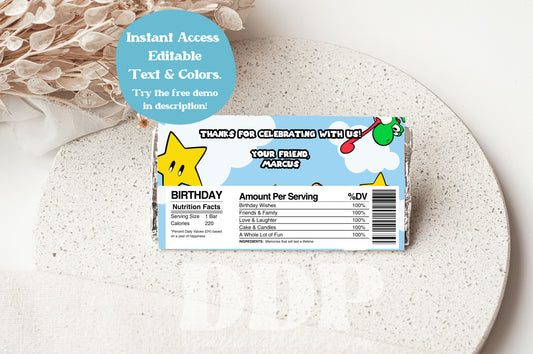 Super Mario Chocolate Wrapper Bar Label | Mario Brothers Party Decor