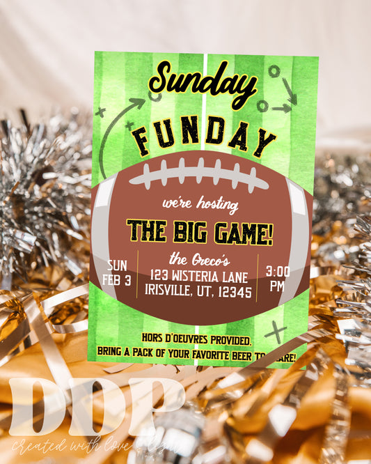 Super Bowl Party Invite | Football Game Time Any Age Birthday Invitation