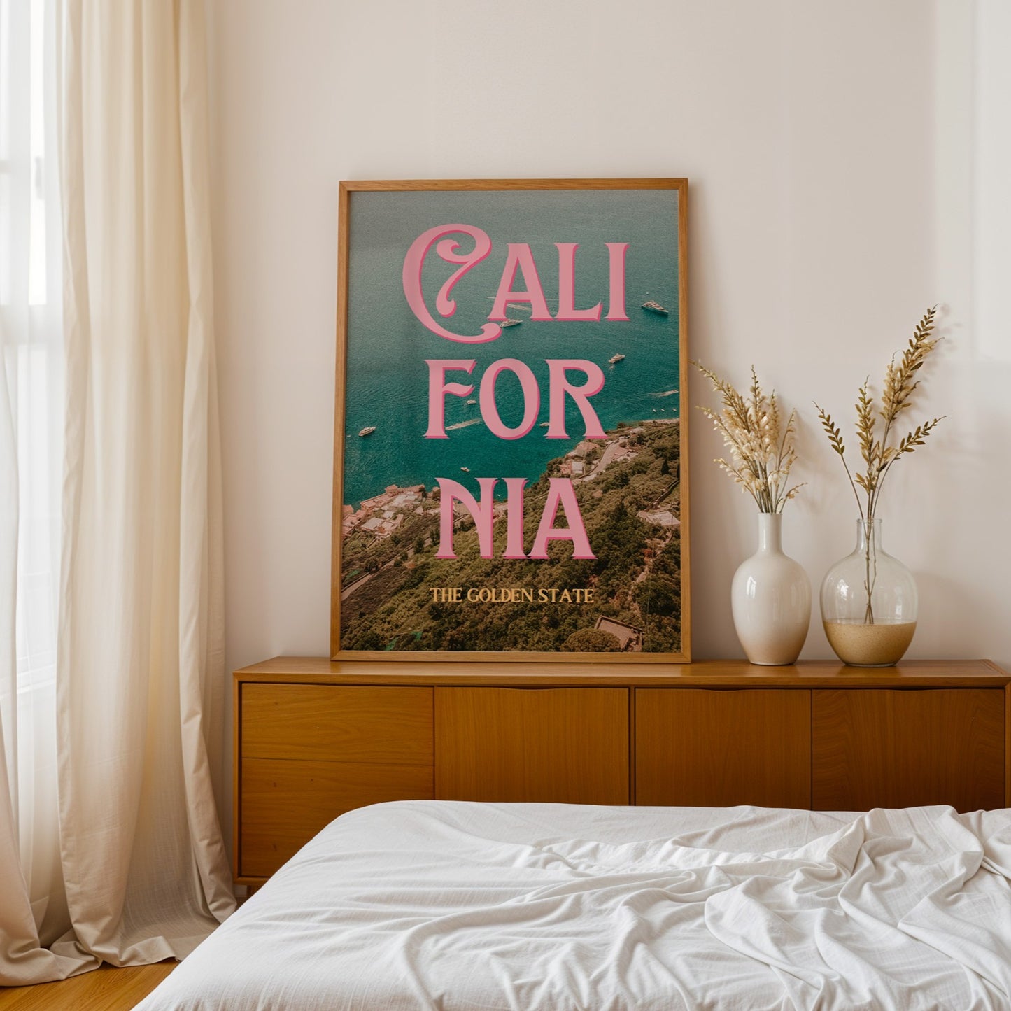 California: The Golden State Art Print | Ocean Cliffs Travel Poster | Digital Wall Art