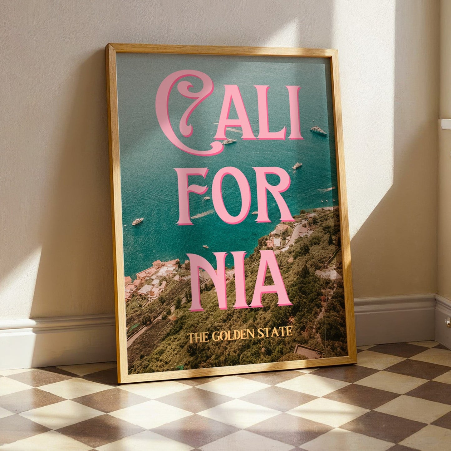 California: The Golden State Art Print | Ocean Cliffs Travel Poster | Digital Wall Art