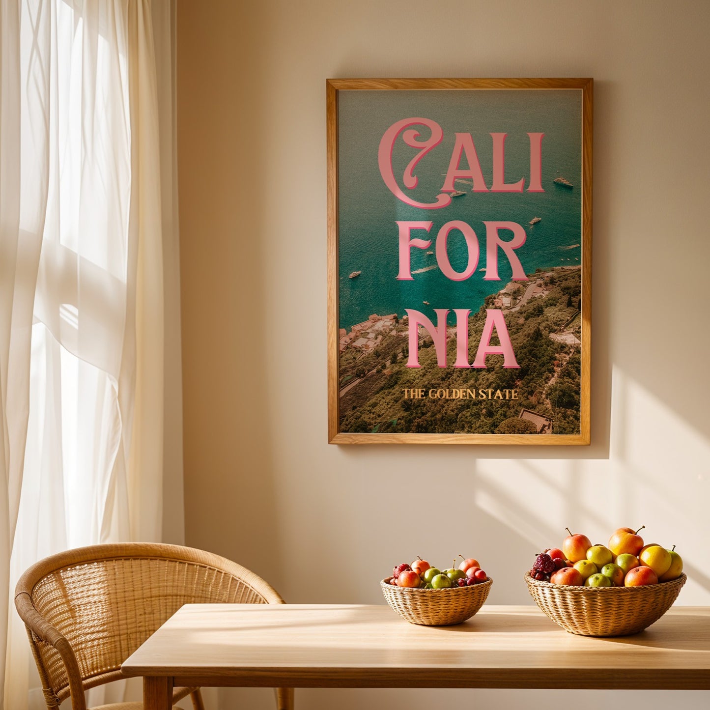 California: The Golden State Art Print | Ocean Cliffs Travel Poster | Digital Wall Art
